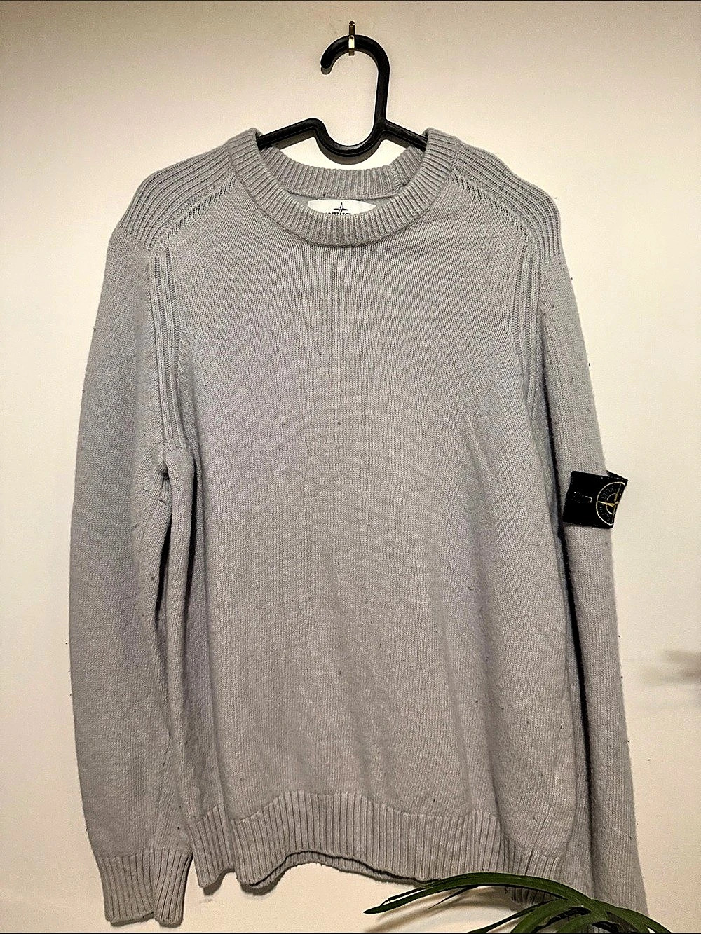 Stone Island Compass Badge Wool Blend Crewneck Sweater Gray Crewneck Sweater